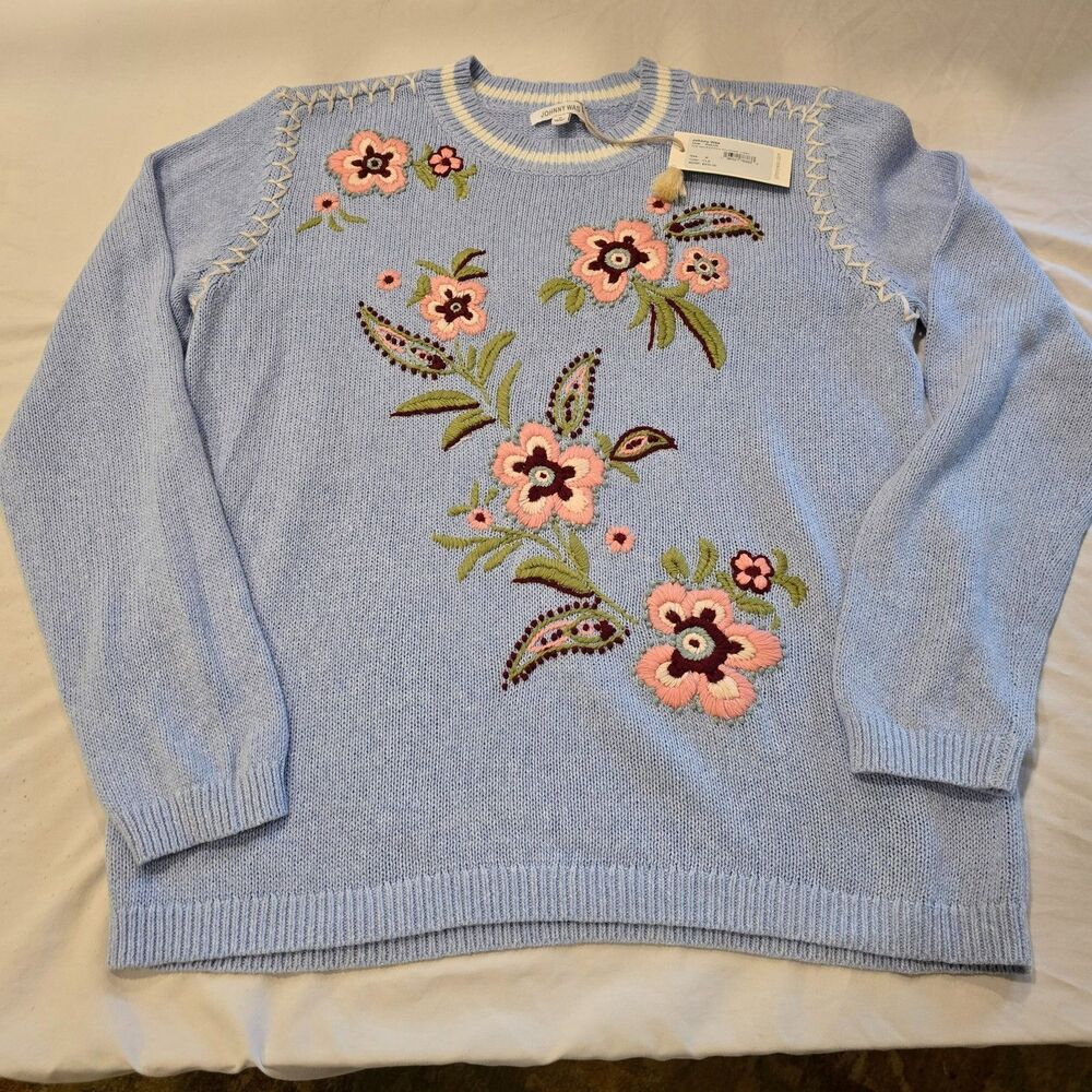 NWT Johnny Was Libby Whipstitch Embroidered Sweater Sz M
